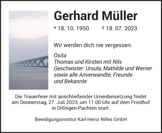Todesanzeige von Gerhard Müller von saarbruecker_zeitung