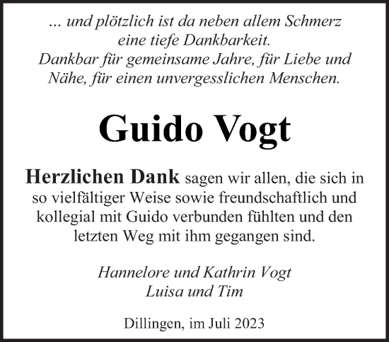 Todesanzeige von Guido Vogt von saarbruecker_zeitung