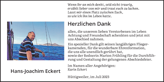 Todesanzeige von Hans-Joachim Eckert von saarbruecker_zeitung