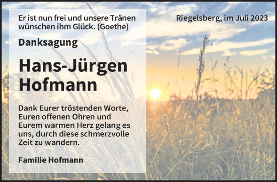 Todesanzeige von Hans-Jürgen Hofmann von saarbruecker_zeitung