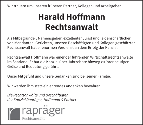 Todesanzeige von Harald Hoffmann von saarbruecker_zeitung