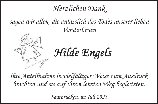Todesanzeige von Hilde Engels von saarbruecker_zeitung