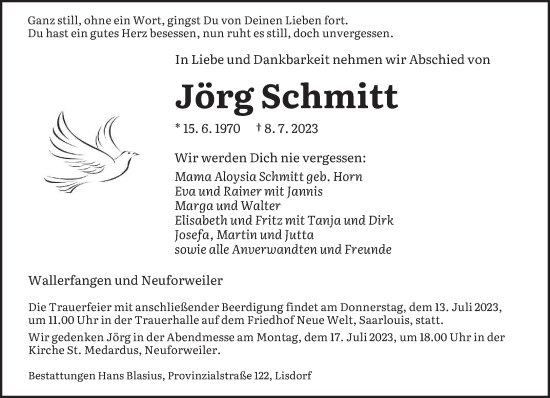 Todesanzeige von Jörg Schmitt von saarbruecker_zeitung