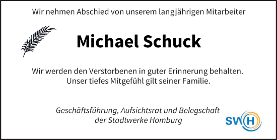 Todesanzeige von Michael Schuck von saarbruecker_zeitung