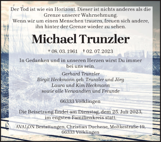 Todesanzeige von Michael Trunzler von saarbruecker_zeitung