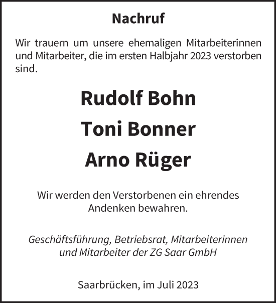 Todesanzeige von Nachruf ZG Saar GmbH von saarbruecker_zeitung