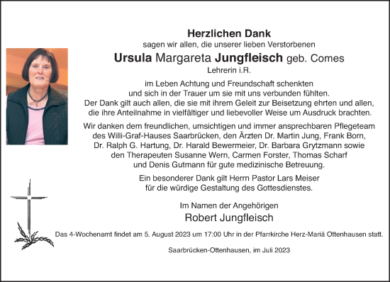 Todesanzeige von Robert Jungfleisch von saarbruecker_zeitung