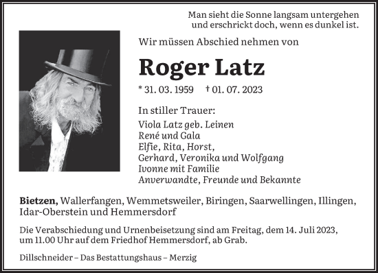 Todesanzeige von Roger Latz von saarbruecker_zeitung