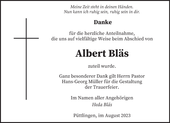 Todesanzeige von Albert Bläs von saarbruecker_zeitung