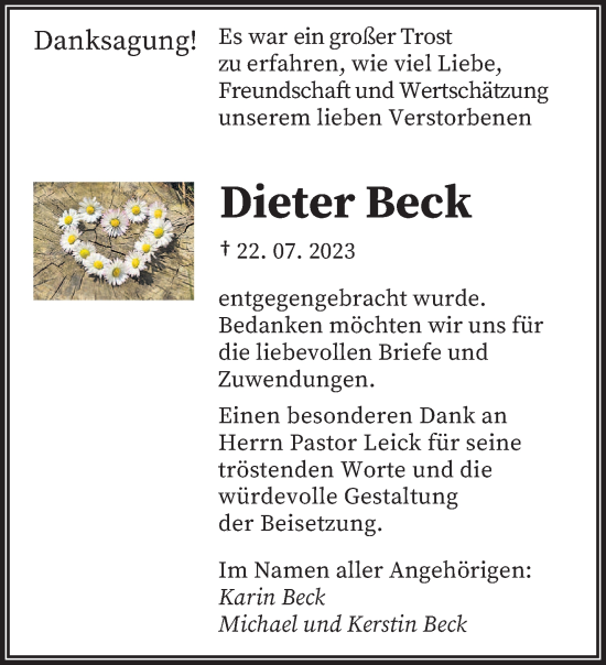Todesanzeige von Dieter Beck von saarbruecker_zeitung