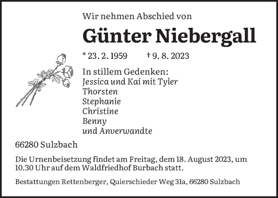 Todesanzeige von Günter Niebergall von saarbruecker_zeitung