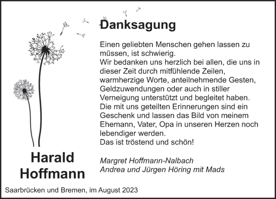 Todesanzeige von Harald Hoffmann von saarbruecker_zeitung