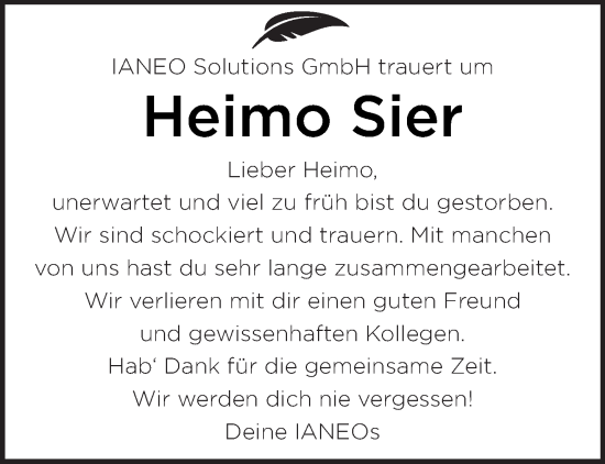 Todesanzeige von Heimo Sier von saarbruecker_zeitung