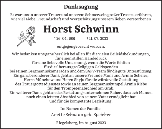 Todesanzeige von Horst Schwinn von saarbruecker_zeitung