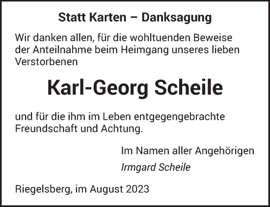 Todesanzeige von Karl-Georg Scheile von saarbruecker_zeitung