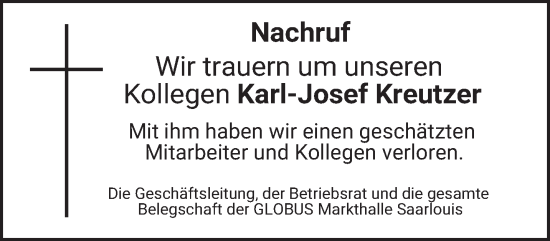 Todesanzeige von Karl-Josef Kreutzer von saarbruecker_zeitung