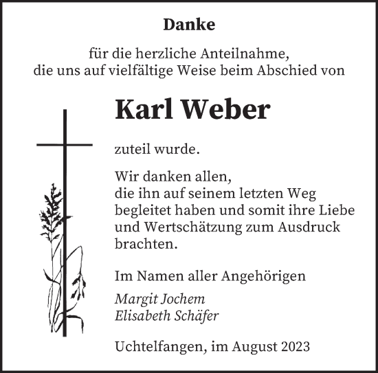 Todesanzeige von Karl Weber von saarbruecker_zeitung
