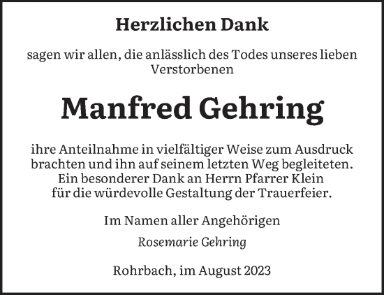 Todesanzeige von Manfred Gehring von saarbruecker_zeitung