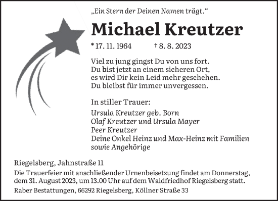 Todesanzeige von Michael Kreutzer von saarbruecker_zeitung