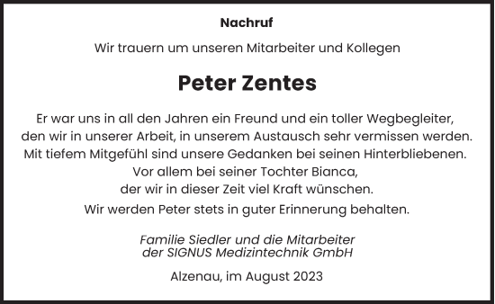 Todesanzeige von Peter Zentes von saarbruecker_zeitung