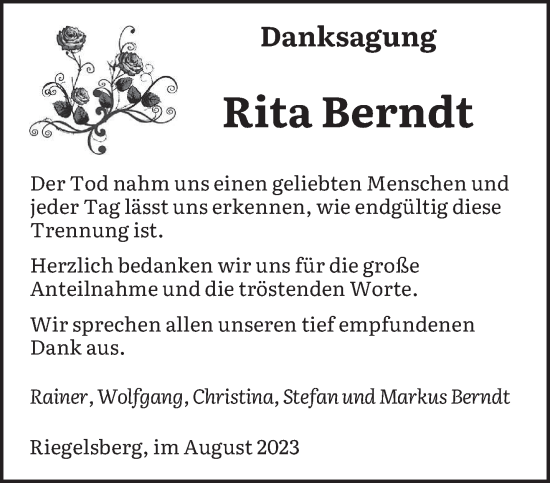 Todesanzeige von Rita Berndt von saarbruecker_zeitung