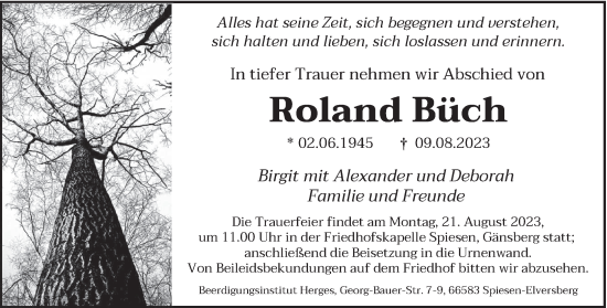 Todesanzeige von Roland Büch von saarbruecker_zeitung