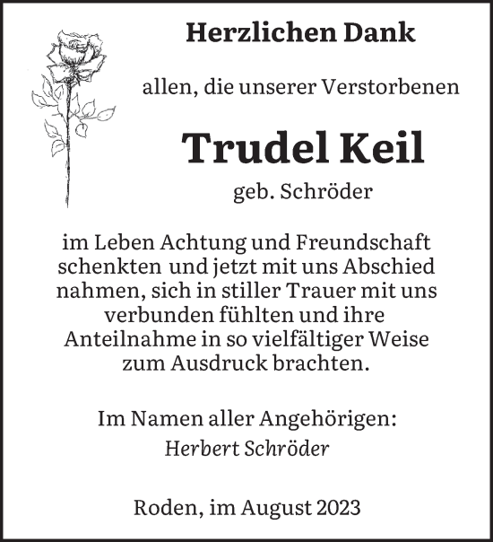 Todesanzeige von Trudel Keil von saarbruecker_zeitung