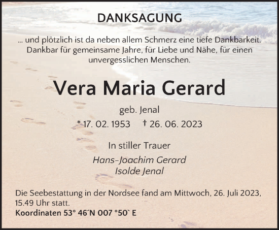 Todesanzeige von Vera Maria Gerard von saarbruecker_zeitung