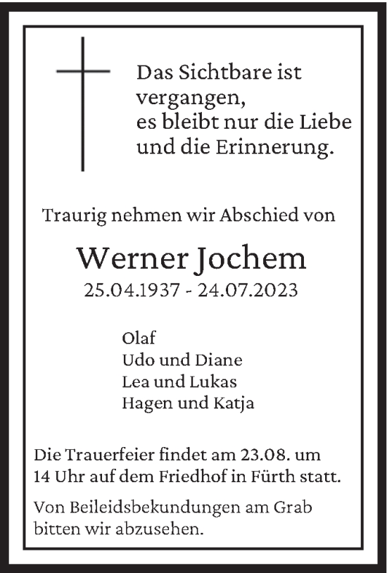 Todesanzeige von Werner Jochem von saarbruecker_zeitung