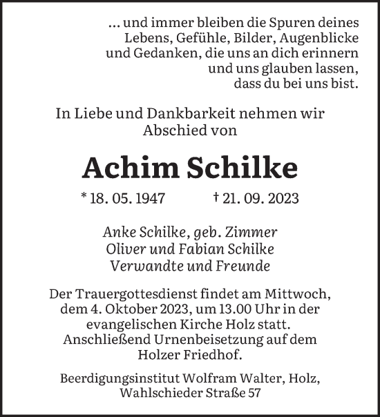 Todesanzeige von Achim Schilke von saarbruecker_zeitung