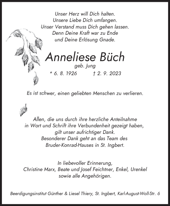 Todesanzeige von Anneliese Büch von saarbruecker_zeitung