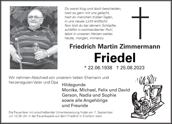 Todesanzeige von Friedrich Martin Zimmermann von saarbruecker_zeitung