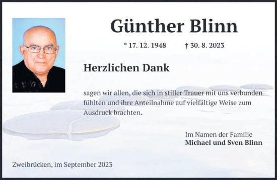 Todesanzeige von Günther Blinn von saarbruecker_zeitung