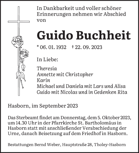 Todesanzeige von Guido Buchheft von saarbruecker_zeitung