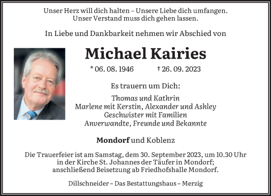 Todesanzeige von Michael Kairies von saarbruecker_zeitung