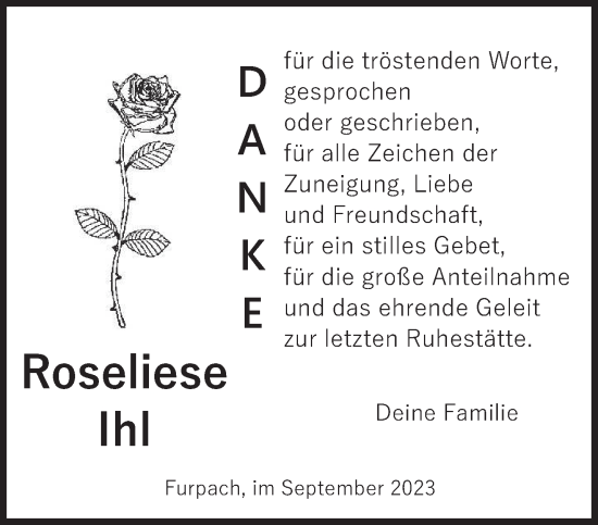 Todesanzeige von Roseliese Ihl von saarbruecker_zeitung