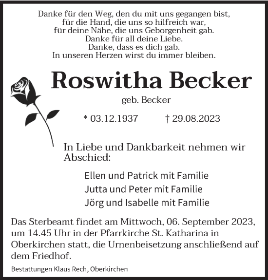 Todesanzeige von Roswitha Becker von saarbruecker_zeitung