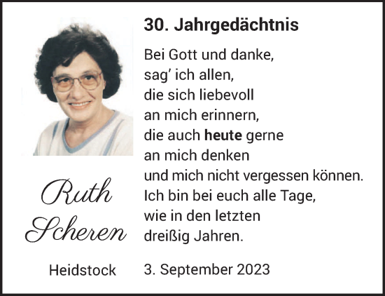 Todesanzeige von Ruth Scheren von saarbruecker_zeitung