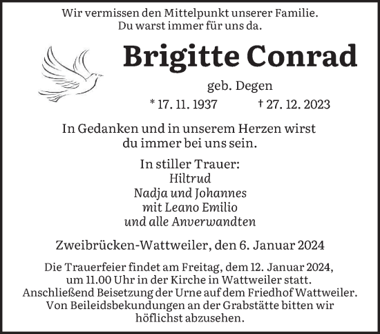 Todesanzeige von Brigitte Conrad von saarbruecker_zeitung