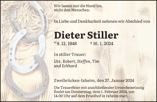 Todesanzeige von Dieter Stiller von saarbruecker_zeitung