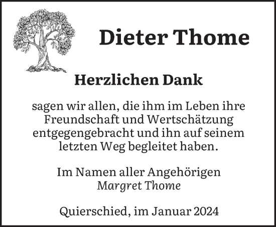 Todesanzeige von Dieter Thome von saarbruecker_zeitung