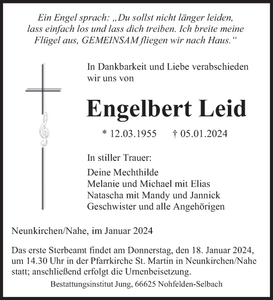 Todesanzeige von Engelbert Leid von saarbruecker_zeitung