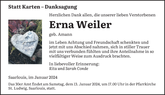 Todesanzeige von Erna Weiler von saarbruecker_zeitung
