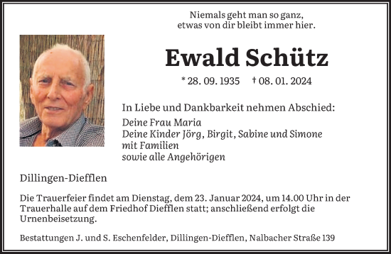 Todesanzeige von Ewald Schütz von saarbruecker_zeitung