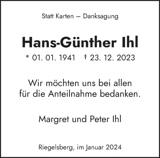 Todesanzeige von Hans-Günther Ihl von saarbruecker_zeitung