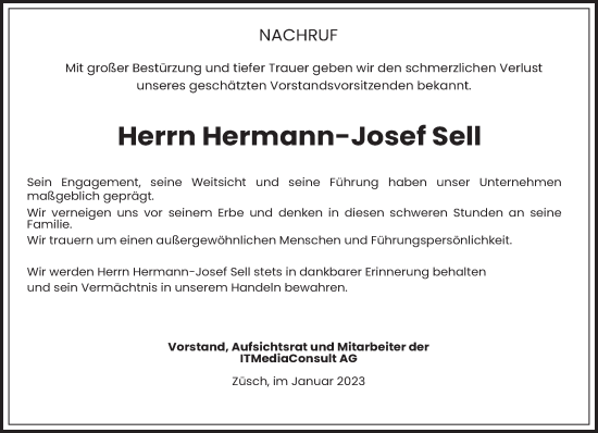 Todesanzeige von Hermann-Josef Sell von saarbruecker_zeitung