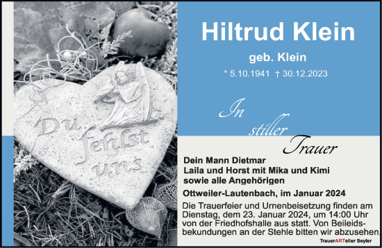Todesanzeige von Hiltrud Klein von saarbruecker_zeitung