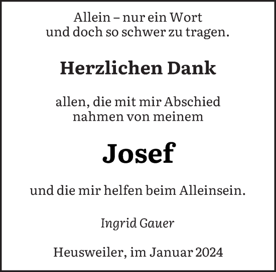 Todesanzeige von Josef  von saarbruecker_zeitung