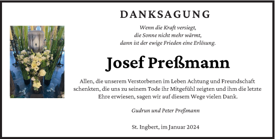 Todesanzeige von Josef Preßmann von saarbruecker_zeitung