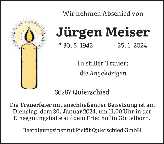 Todesanzeige von Jürgen Meiser von saarbruecker_zeitung
